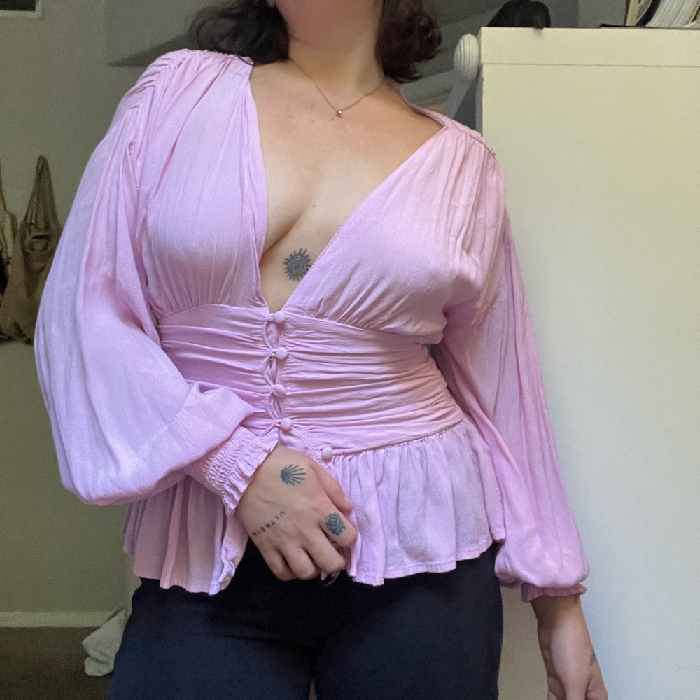Pink button up blouse